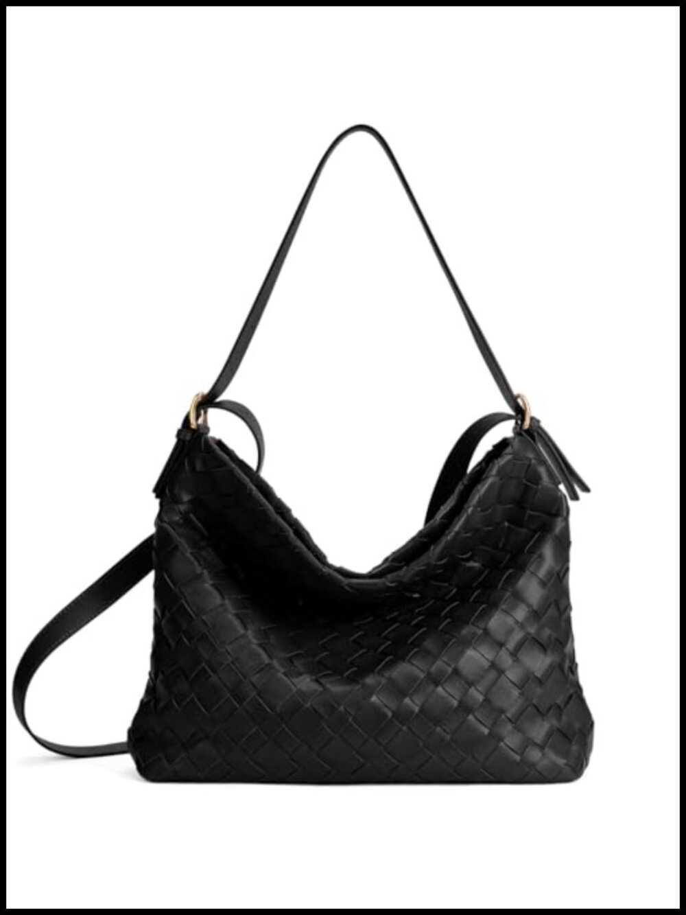 Woven Vegan Leather Handbag Adjustable Crossbody Shoulder Bag Zip Closure